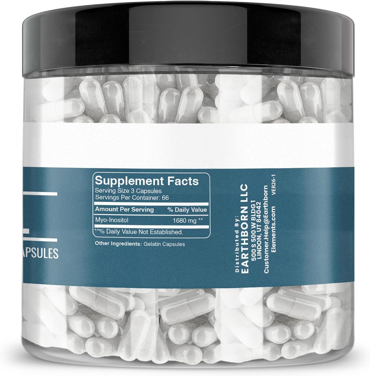 Earthborn Elements Pure Inositol 200 Capsules - Undiluted, No Additives, 500 mg - görsel 2