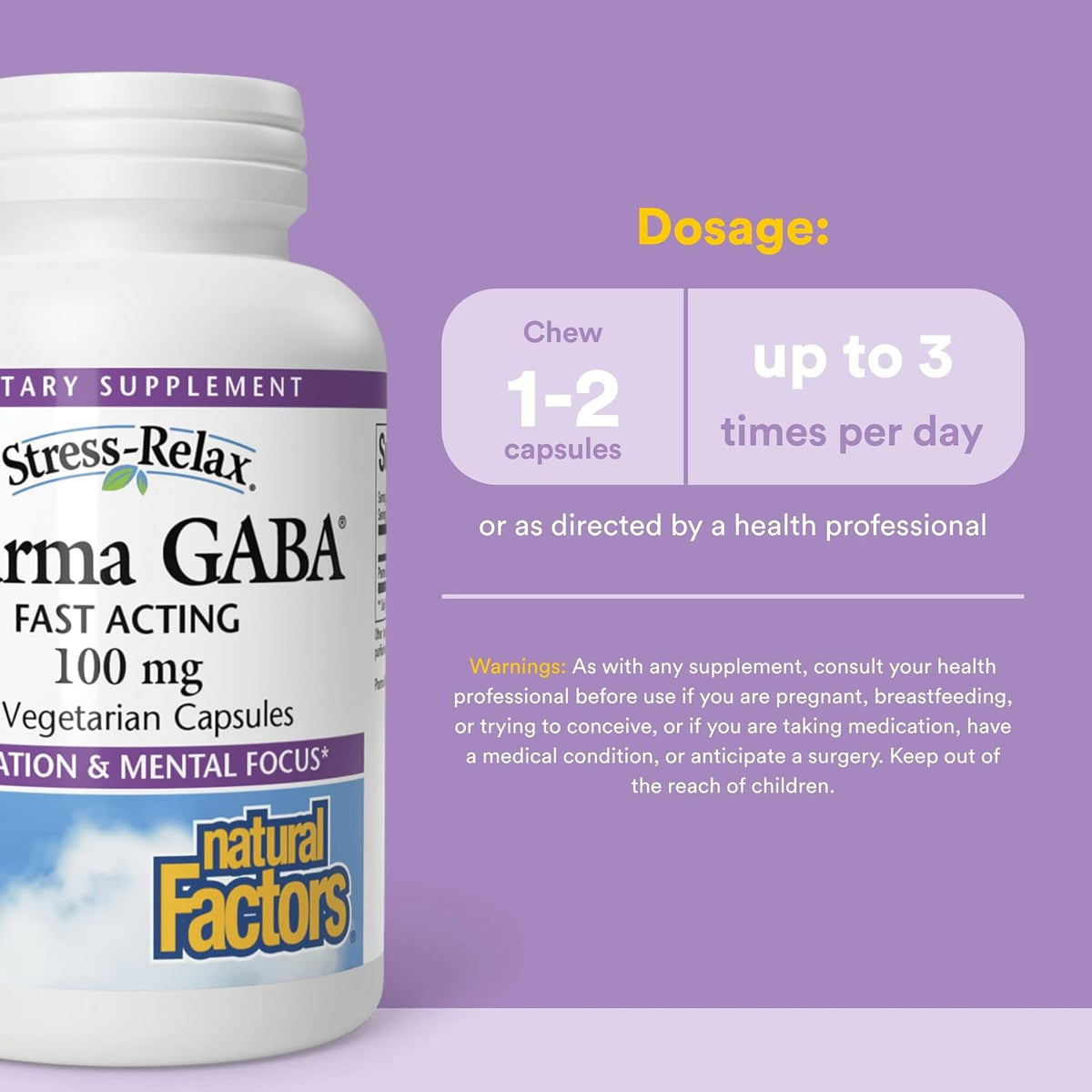 Natural Factors Pharma GABA - Food Supplement for Calm Sleep & Focus - 60 Vegetarian Capsules - görsel 3