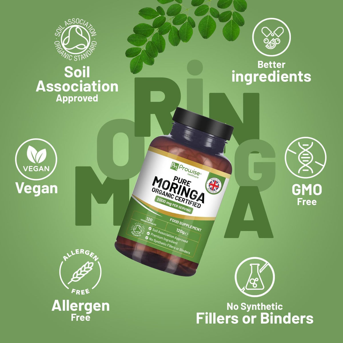Prowise Health care Moringa Capsules 2000mg - 120 Vegan Capsules - görsel 3