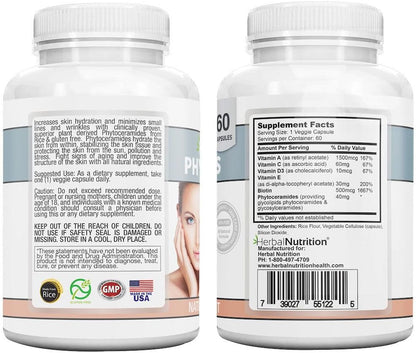 Herbal Nutrition Phytoceramides from Rice with Biotin and Vitamins A, C, D, E - 40mg, 180 Capsules (3-Pack)