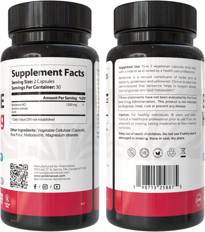 Berberine Supplement 1200mg – Organic Berberine for Metabolic & Heart Health Support – High Absorbency Pure Berberine HCl Formula – 60 Capsules