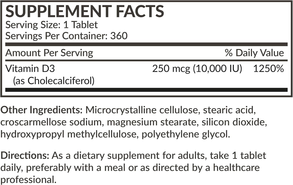 Futurebiotics Vitamin D3 10,000 IU (250 mcg) - 360 Tablets - görsel 8