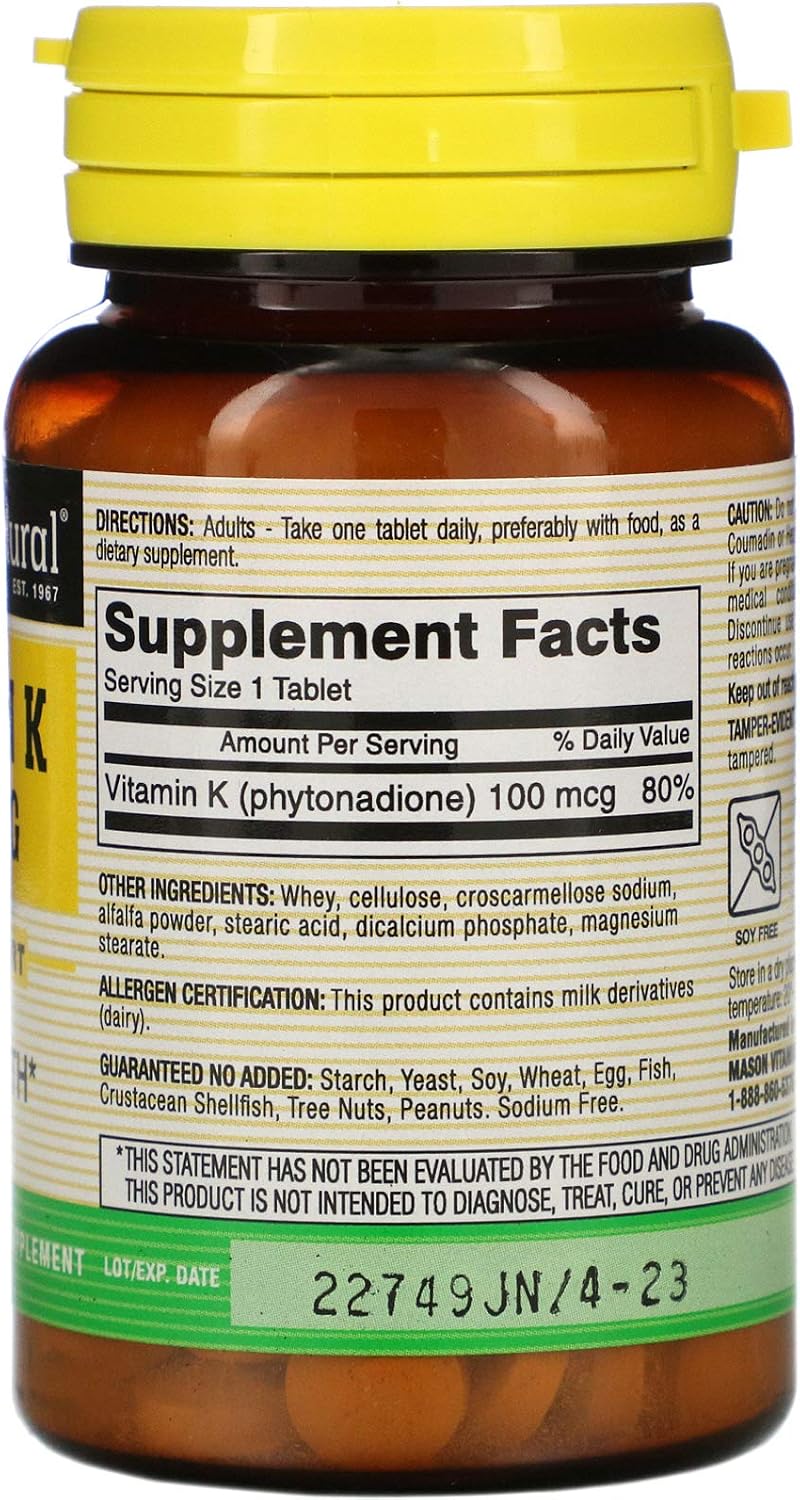 Mason Natural Vitamin K 100 mcg Tablets, 100 Count - görsel 2