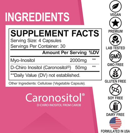 DR. BO Myo-Inositol & D-Chiro Inositol Supplement – 40:1 Ratio, 2050mg, 120 Capsules