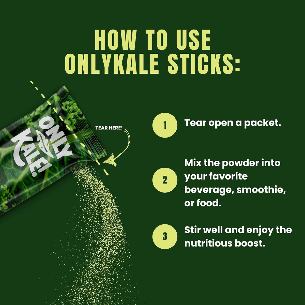 OnlyKale™ Kale Powder – 1 Month Supply (15 Sticks) – Organic Green Superfood – USDA Organic, Clean Greens for Smoothies & Juices, Single-Serving Sticks - görsel 6
