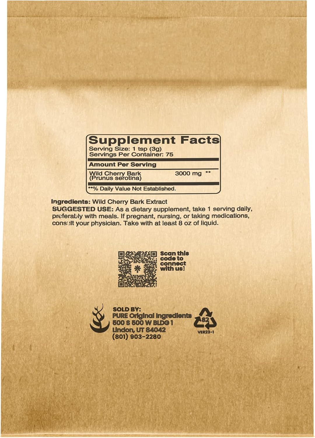 PURE ORIGINAL INGREDIENTS Wild Cherry Bark (8 oz / 227 g) - Non-GMO, No Fillers or Additives - görsel 2