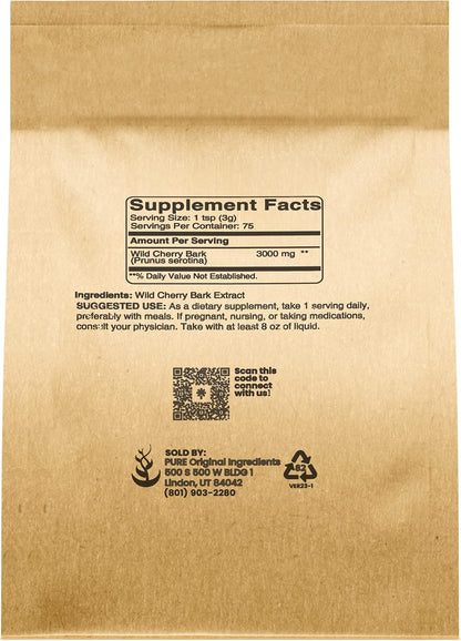 PURE ORIGINAL INGREDIENTS Wild Cherry Bark (8 oz / 227 g) - Non-GMO, No Fillers or Additives