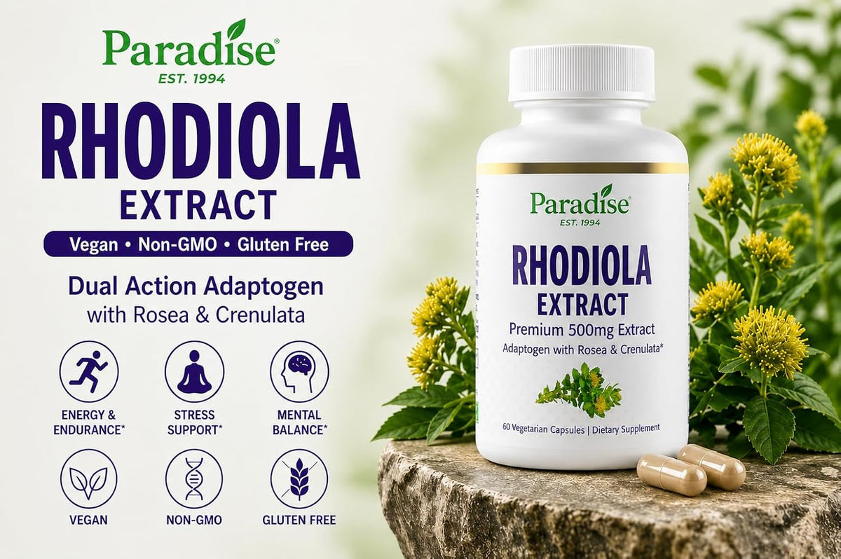 Paradise Herbs Rhodiola Extract 500mg, Adaptogen for Stress Resilience, Vegan, Non-GMO, Gluten Free, 60 Vegetarian Capsules - görsel 3
