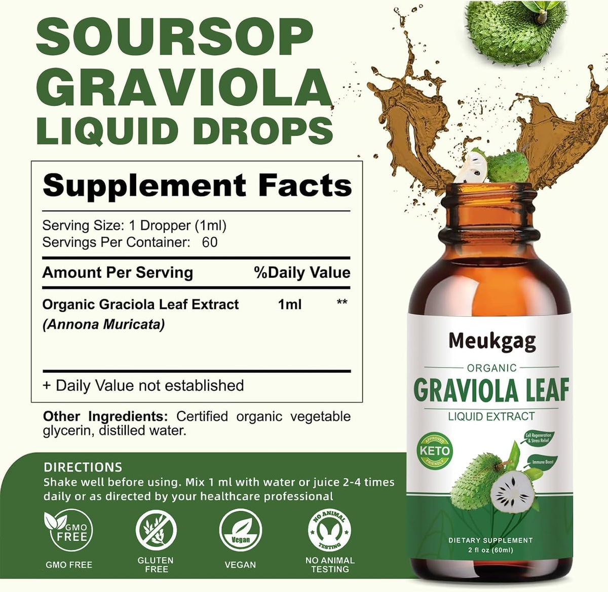Meukgag Organic Soursop Graviola Leaf Extract Liquid, 60 ml - görsel 2