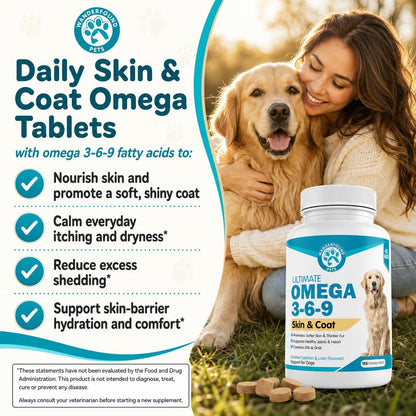 Wanderfound Pets Omega-3 Fish Oil for Dogs, Smoked Salmon and Liver Flavour, 120 Chewable Tablets
