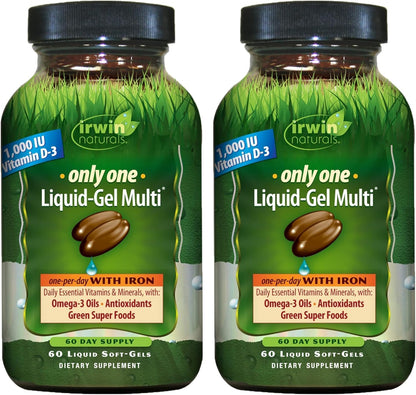 Irwin Naturals Only One Liquid-Gel Multi with Iron – 60 Liquid Softgels – Complete Daily Nutrient Support