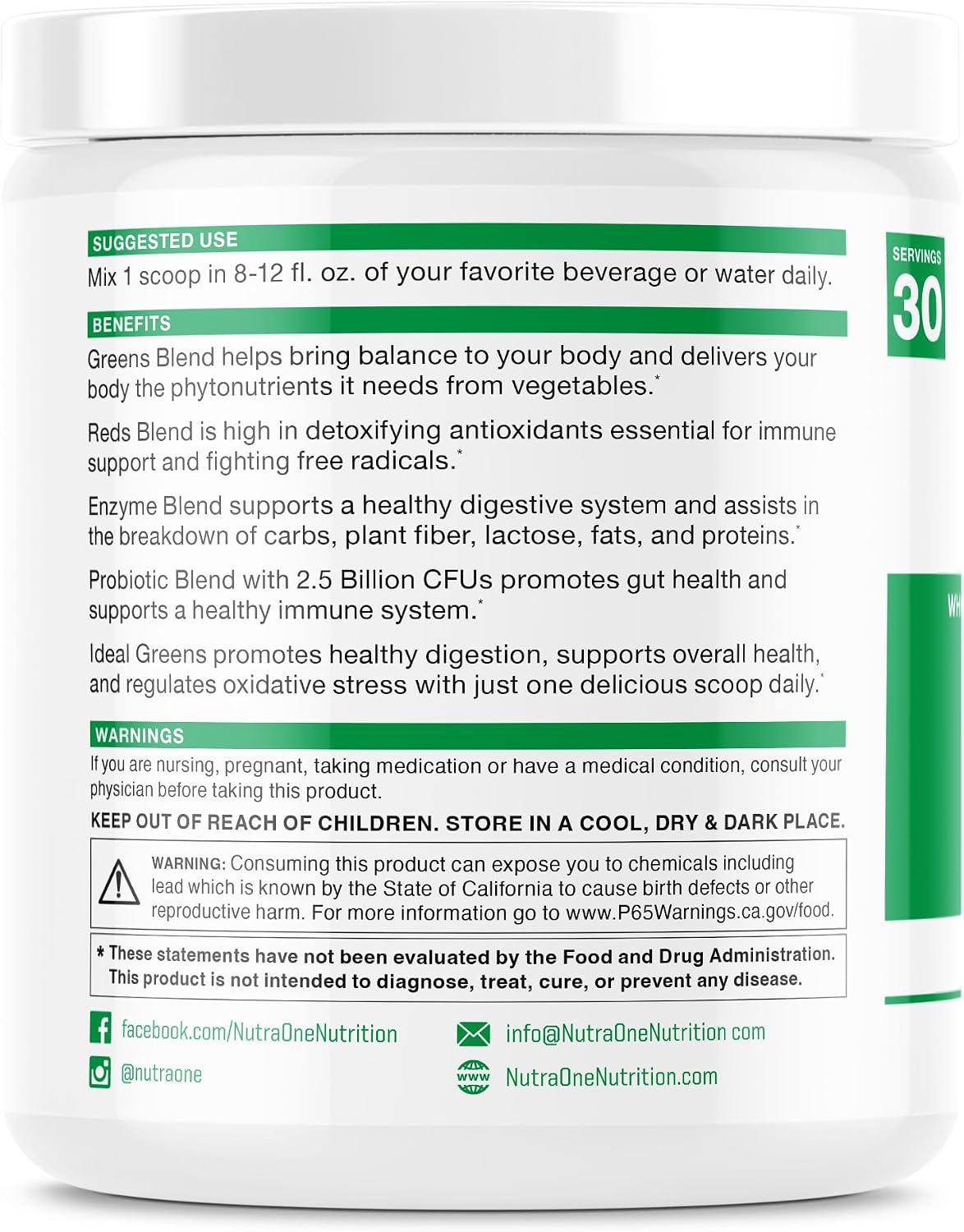 NutraOne Ideal Greens Antioxidant & Nutrient-Rich Superfood Greens Powder, Berry, 30 Servings - görsel 2