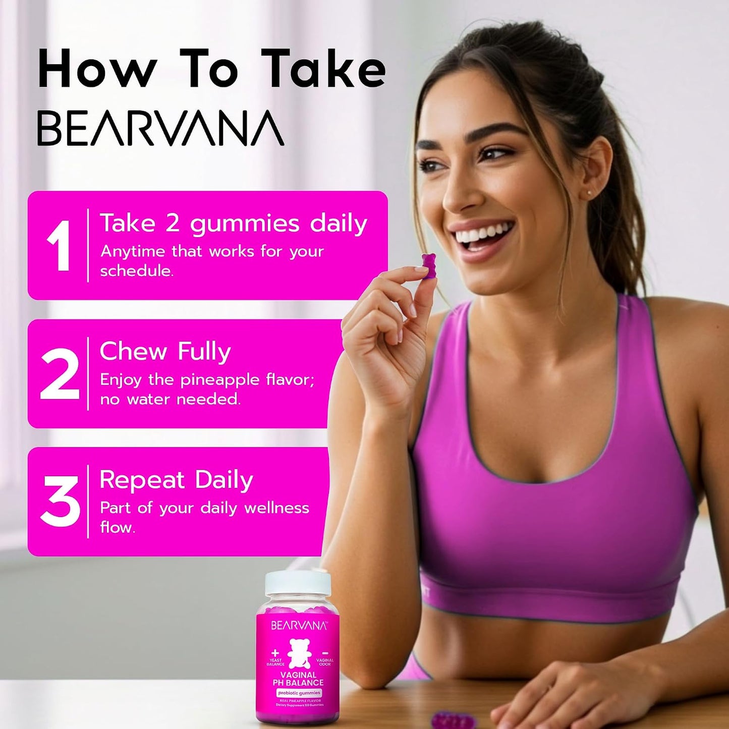BEARVANA Vaginal pH Support & Probiotic Gummies for Women | Feminine Wellness & Intimate Care Supplement with Vitamin C | Pineapple Flavour | 60 Gummies - görsel 4