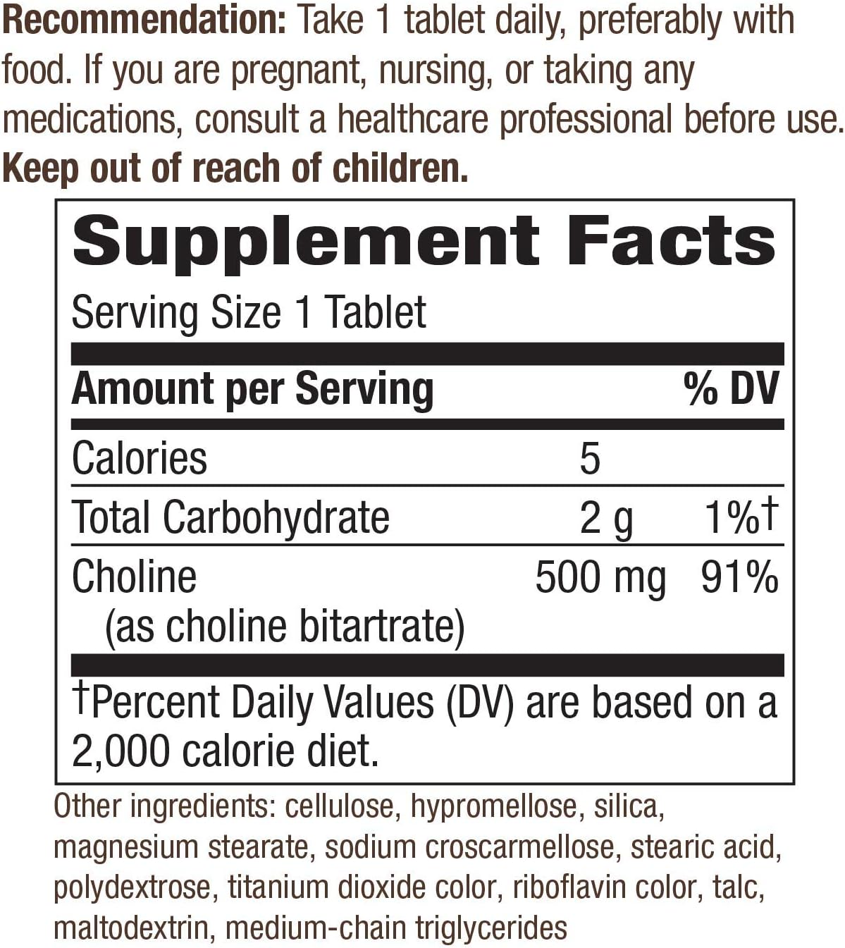 Nature's Way Choline, 500 mg per serving, 100 Tablets (Pack of 2) - görsel 5