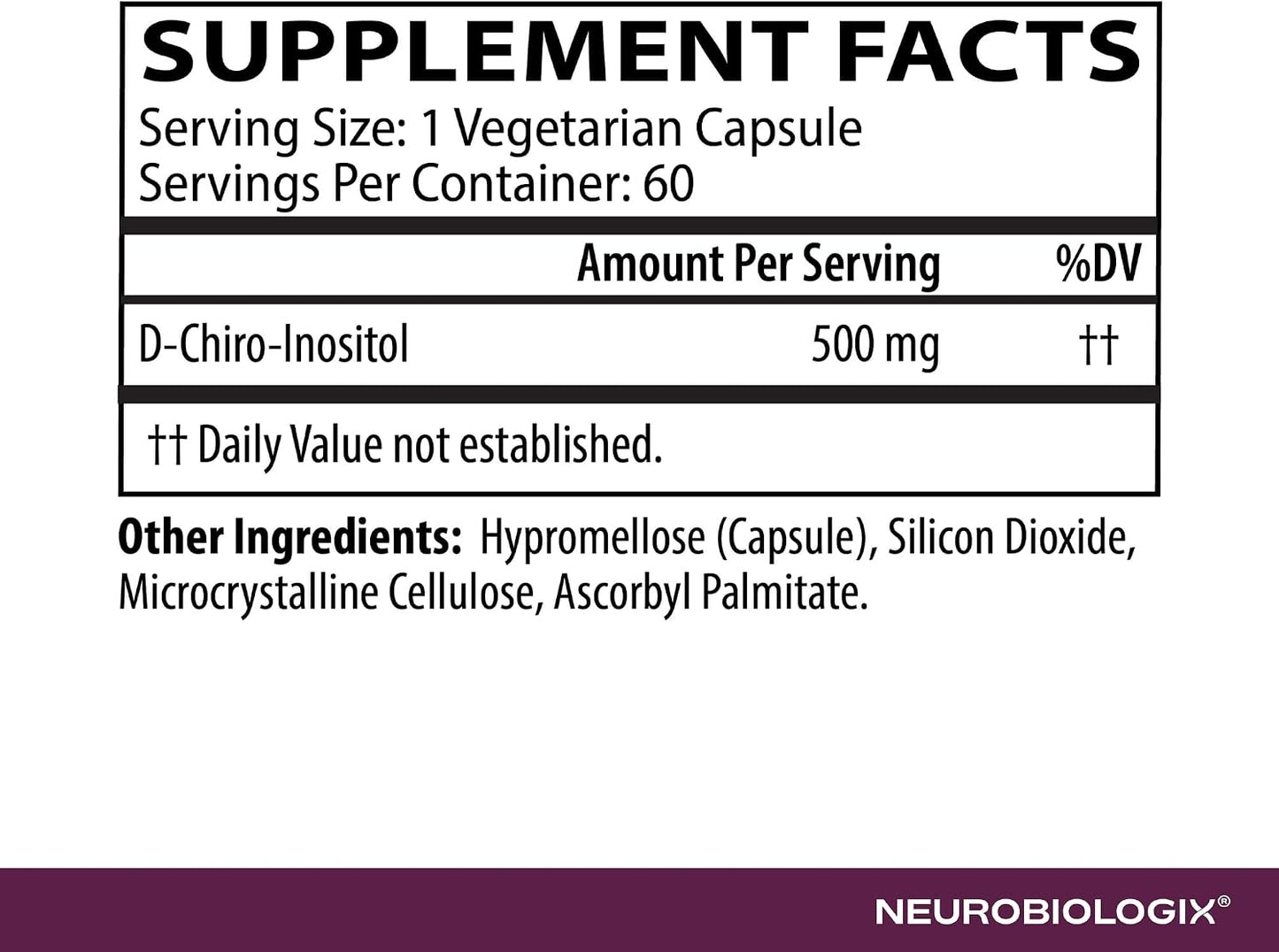 Neurobiologix D-Chiro Inositol 500 mg, High-Potency Inositol Supplement, Supports Metabolic Function & Hormone Balance, Dairy & Gluten-free, Non GMO, 60 Vegetable Capsules - görsel 4