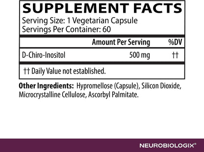 Neurobiologix D-Chiro Inositol 500 mg, High-Potency Inositol Supplement, Supports Metabolic Function & Hormone Balance, Dairy & Gluten-free, Non GMO, 60 Vegetable Capsules