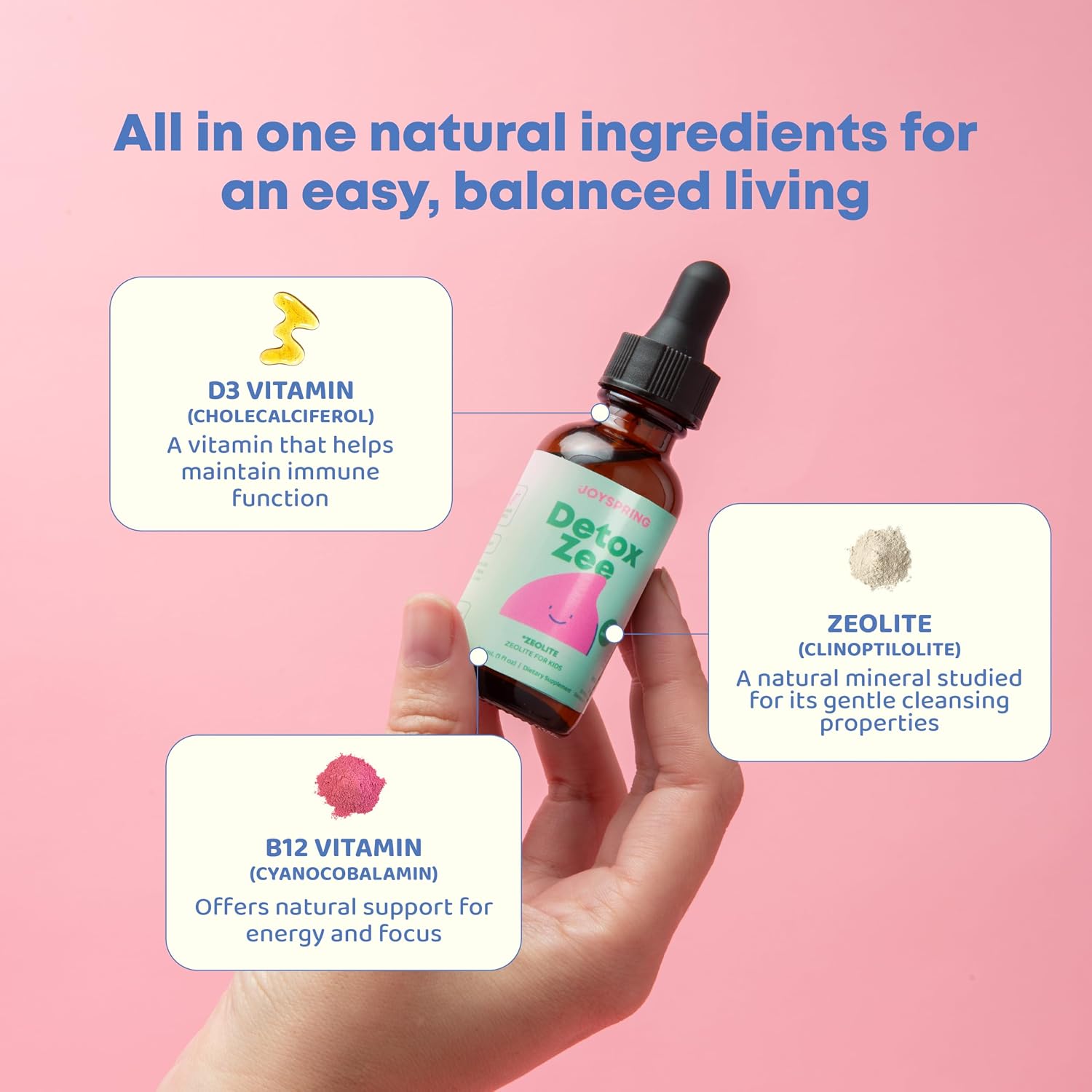 JoySpring DetoxZee Zeolite Drops for Children – Clinoptilolite Mineral Supplement with Vitamin D3 & B12 – Liquid Vitamins for Children, Mild Berry Flavour, 30 Servings - görsel 5