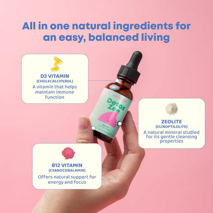 JoySpring DetoxZee Zeolite Drops for Children – Clinoptilolite Mineral Supplement with Vitamin D3 & B12 – Liquid Vitamins for Children, Mild Berry Flavour, 30 Servings