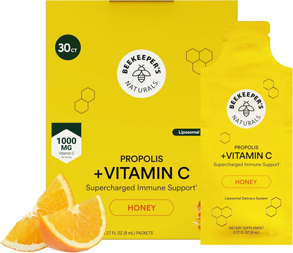 Beekeeper's Naturals Propolis Liposomal Vitamin C - 1000mg with Propolis & Organic Honey, 30 Sachets