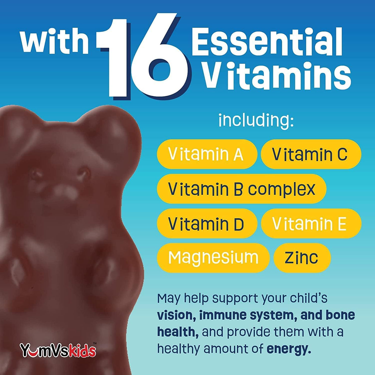 YUM-V'S Kids Multivitamin Chewable Chocolate – Zinc – Essential for immune cell function and growth. – Image 3
