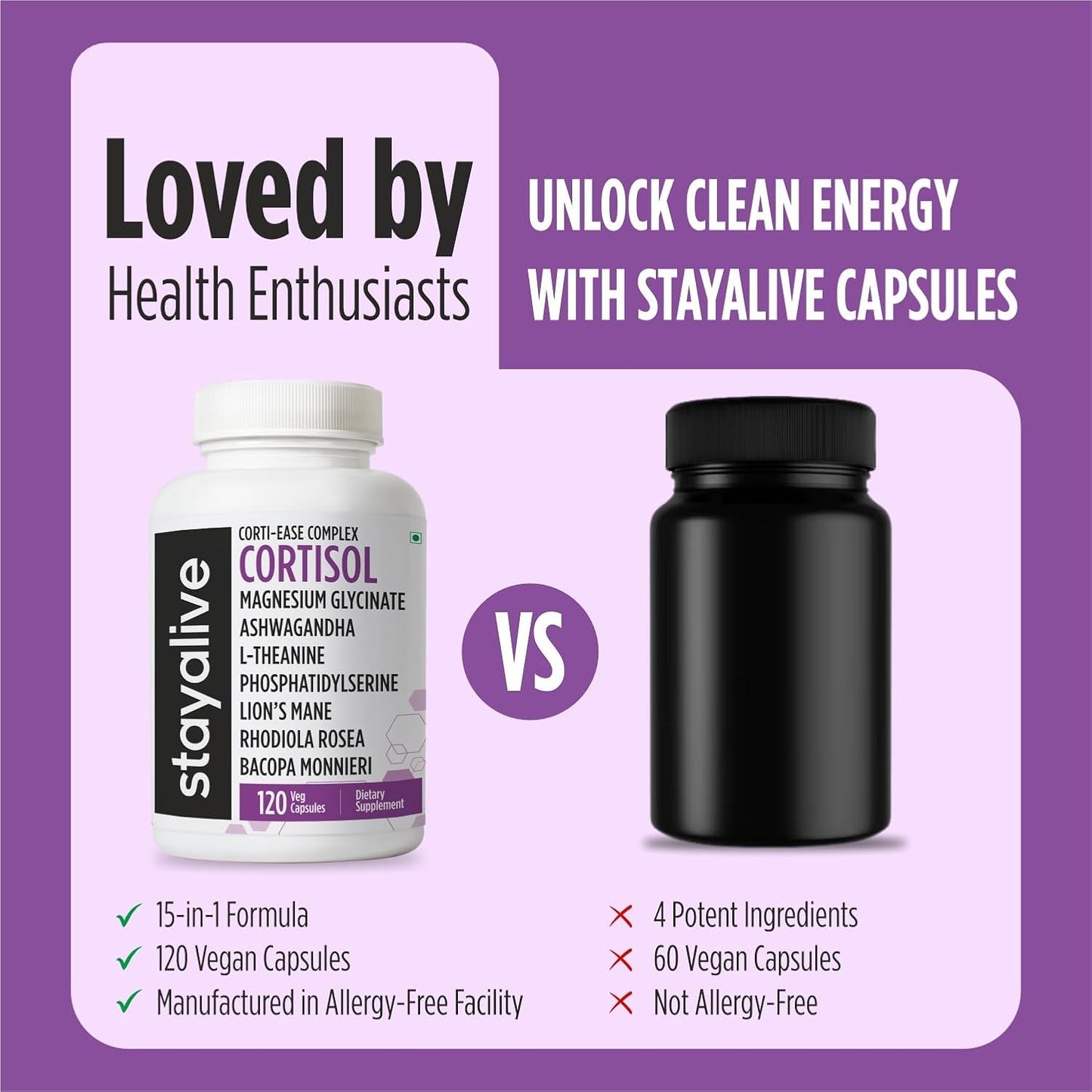 STAY ALIVE Cortisol Manager Supplement 15-in-1 Complex – 120 Vegan Capsules - görsel 5