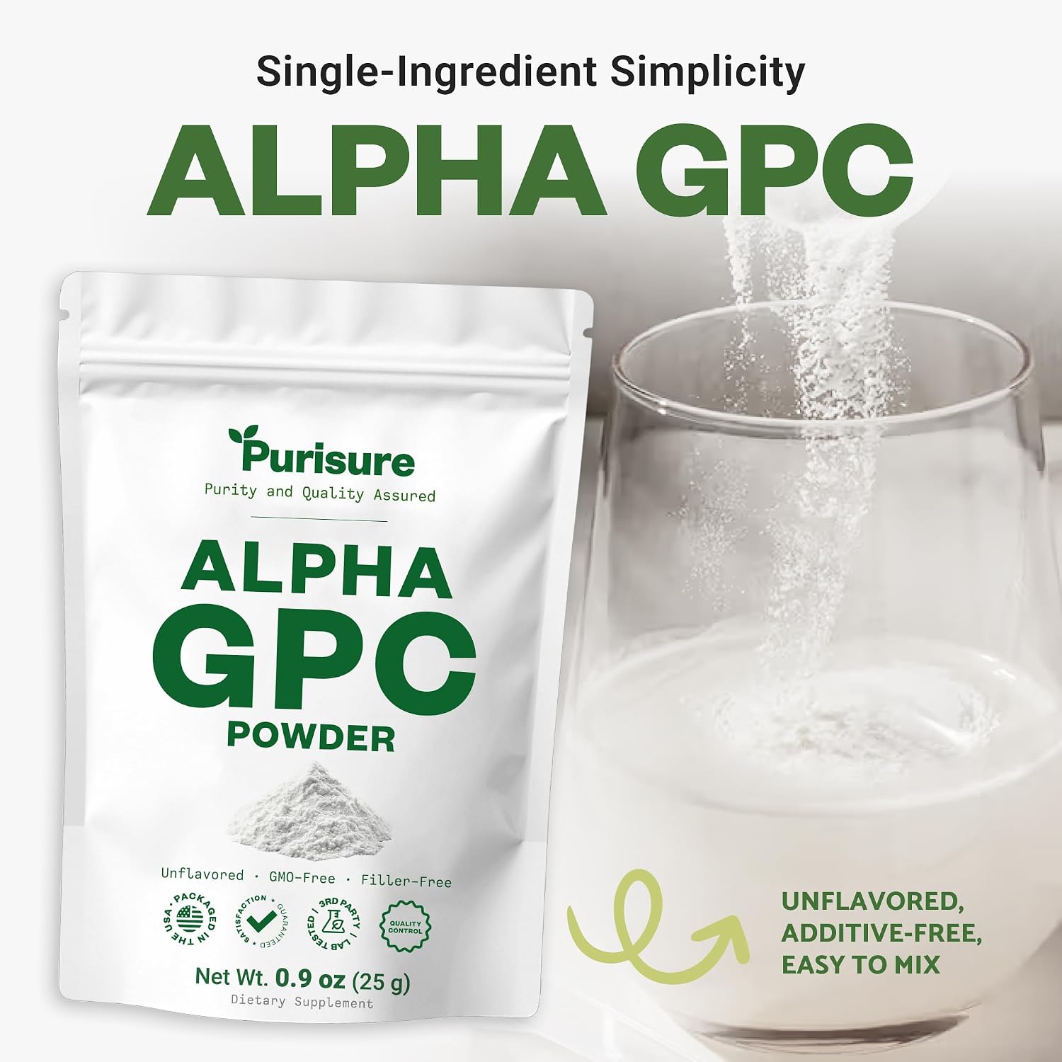 PURISURE Alpha GPC Powder, 25 g, Pure Alpha GPC Choline Supplement for Brain and Focus, CDP Choline Supplements for Memory Performance & Concentration, No Fillers, Non-GMO, Offers 41 Servings - görsel 5