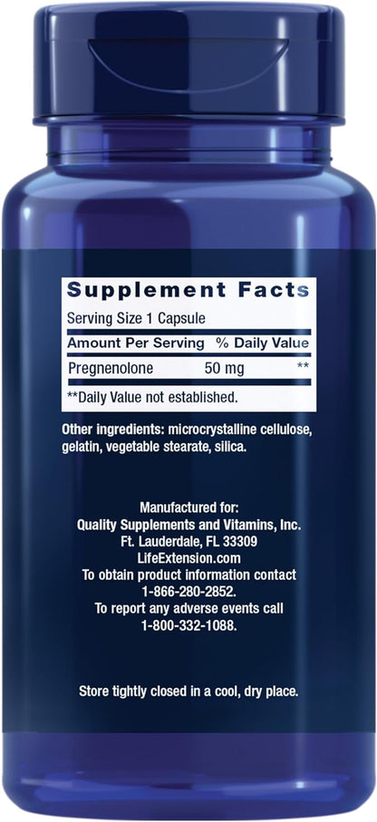 Life Extension Pregnenolone - Neurohormone for Memory and Brain Health - 100 Capsules