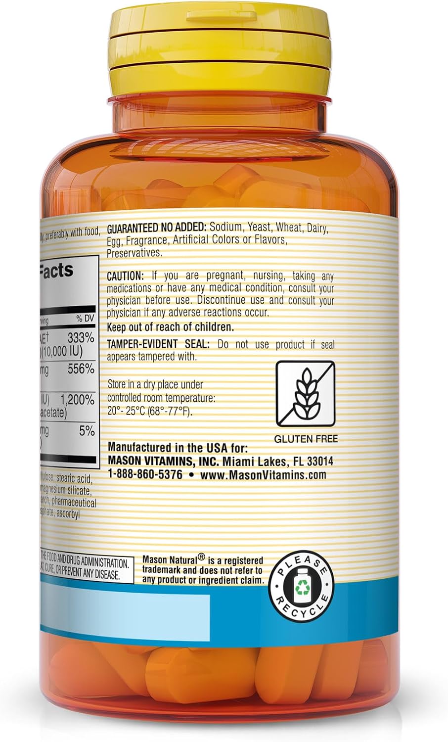 MASON NATURAL Vitamin E, C & A (Beta Carotene) High Potency Antioxidant Supplement, 60 Tablets - görsel 3