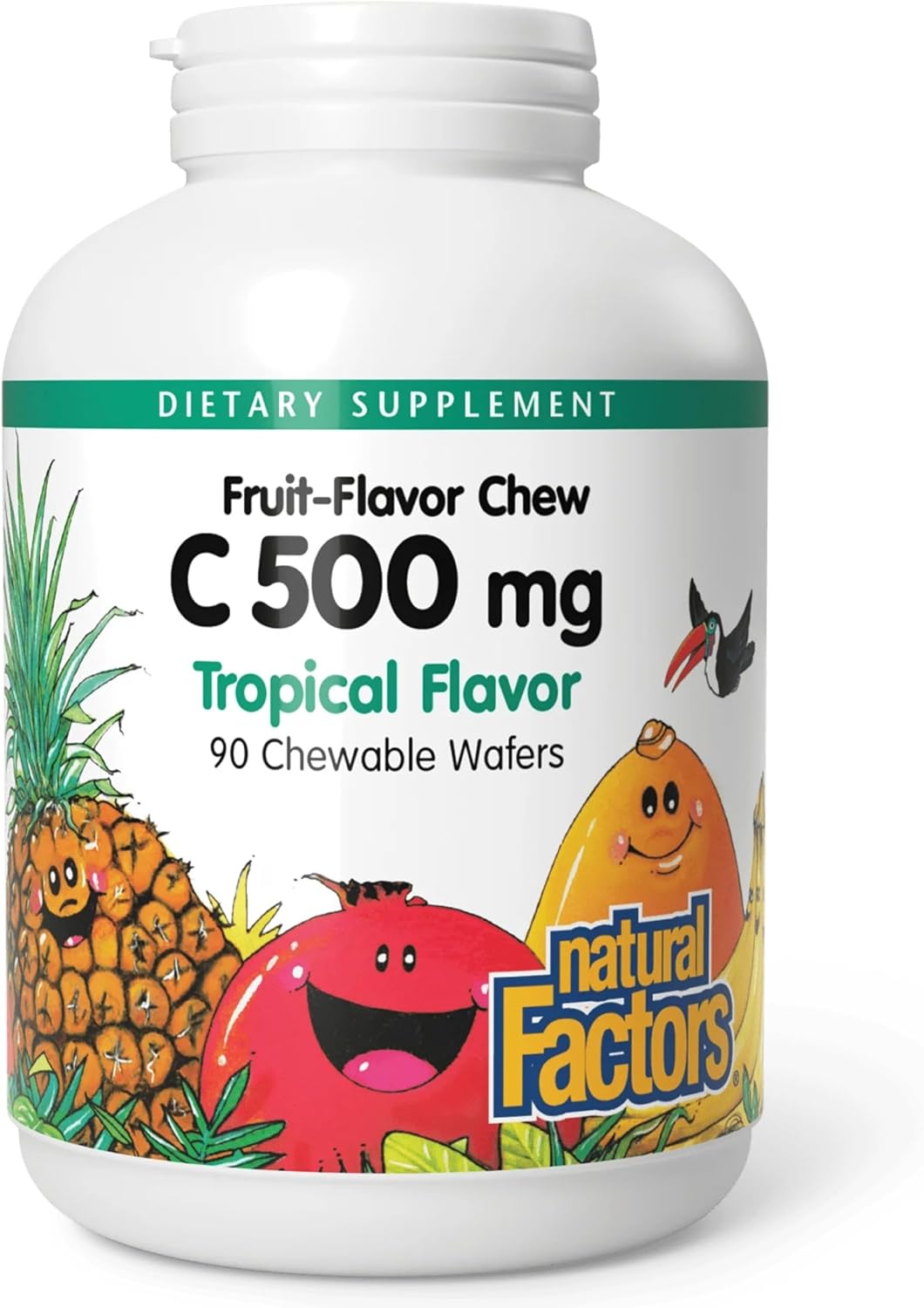 Natural Factors Vitamin C 500 mg Chewable Wafers for Children - Tropical Flavour - 90 Wafers - görsel 1