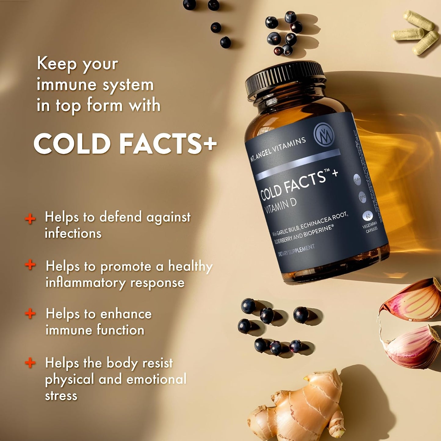 Mt. Angel Vitamins Cold Facts + Vitamin D, Immune System Support (60 Vegetarian Capsules) - görsel 4