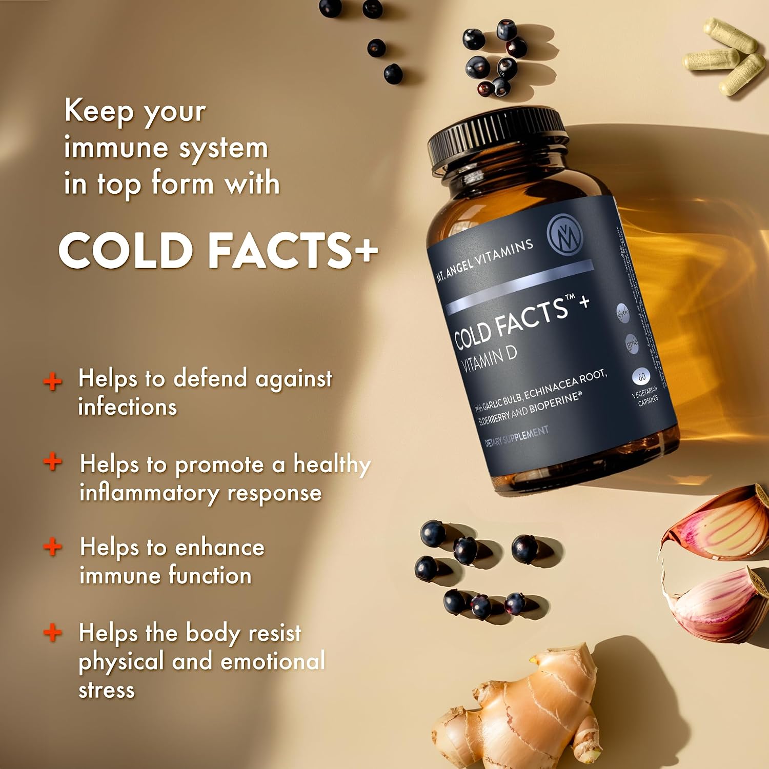 Mt. Angel Vitamins Cold Facts + Vitamin D, Immune System Support (60 Vegetarian Capsules) - görsel 4