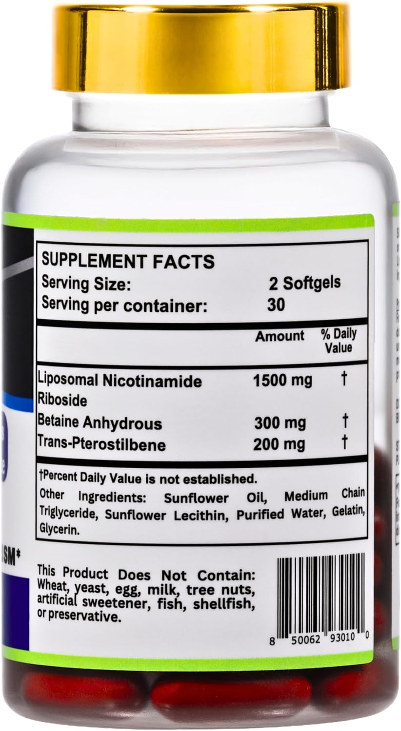 Nikoni Liposomal NAD+ 2000 mg with TMG and Pterostilbene – Healthy Ageing Support – 240 Soft gel capsules - görsel 2
