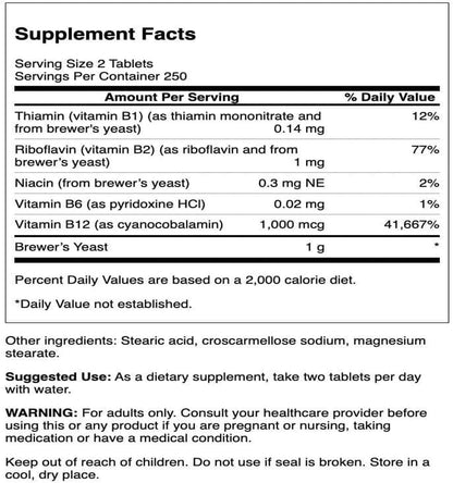 Swanson Brewer's Yeast - B Complex Vitamin Formula (500mg, 500 Tablets) (2 Pack)