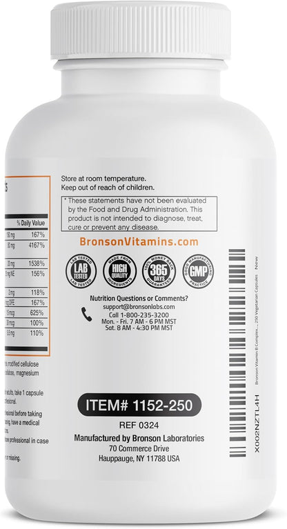Bronson Vitamin B Complex with Vitamin C - 250 Vegetarian Capsules