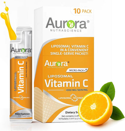 Aurora Nutrascience Liposomal Liquid Vitamin C – Immune System Support, 1000mg, Sugar Free, 30 Packets, Orange