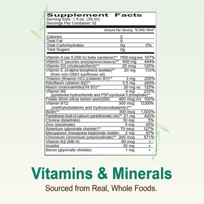 Vital Earth Minerals Super Multi – Liquid Multivitamin for Women, Men & Children, with Fulvic Acid for Better Absorption, MTHFR Support, 946ml + 30ml Cup