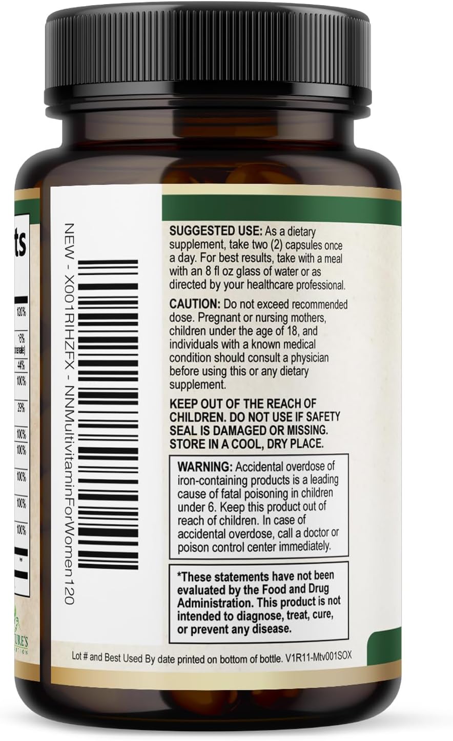 Multivitamin for Women - Complete Multi Vitamin with Vitamins A, C, D, E, B6, B12, Zinc, Calcium & Magnesium, Women's Daily Multimineral Supplement for Hair, Skin and Nails Health Support - 120 Capsules - görsel 8
