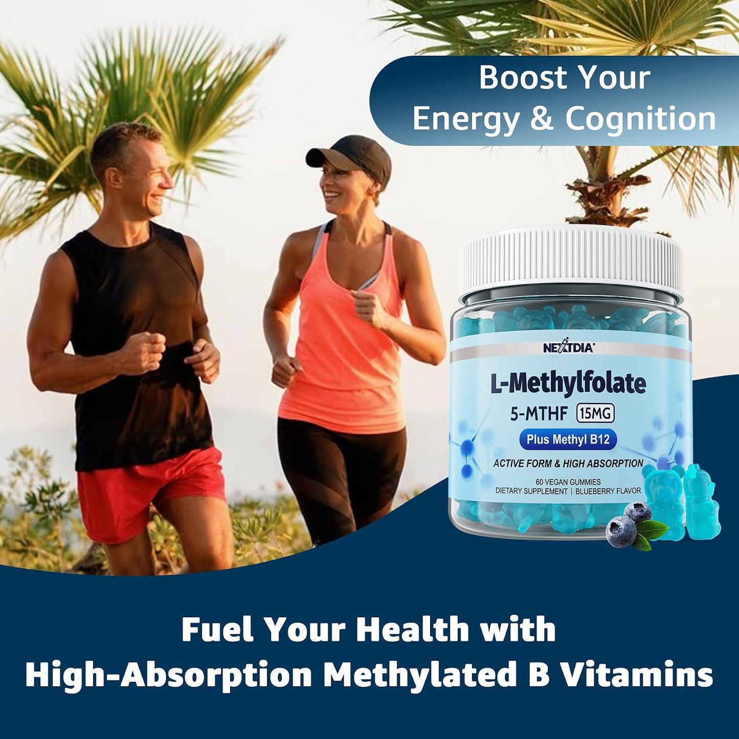 L-MethylFolate 15mg & Methyl B12 Gummies, Methylated B Complex - Active 5-MTHF, Vegan, 60 Count - görsel 8