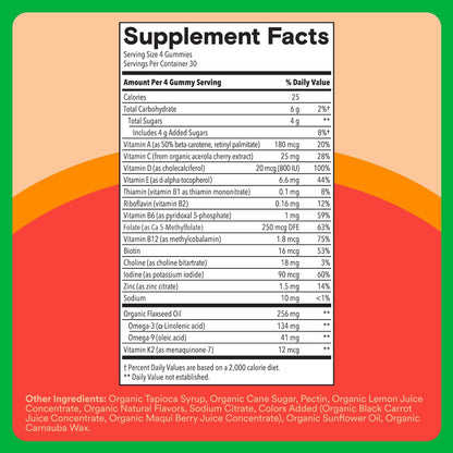 SmartyPants Organic Kids Multivitamin Gummies with Omega 3, Beta Carotene, Vitamins B12, B6, A, K & Zinc – 120 Gummies (30 Day Supply)