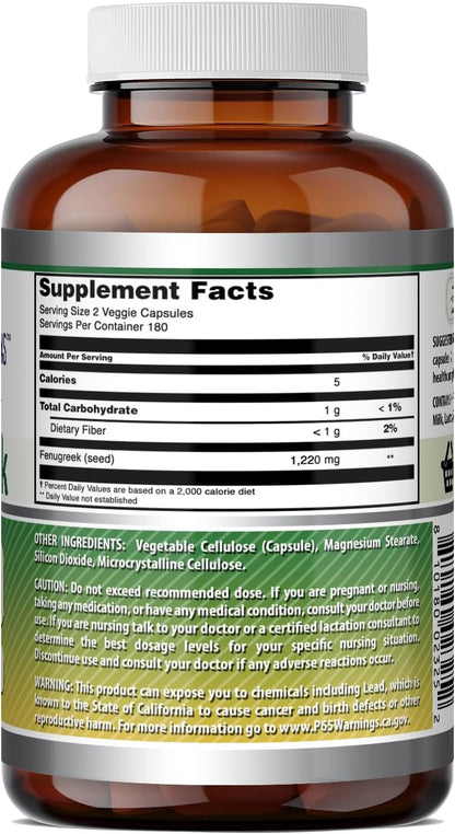Amazing Formulae Fenugreek Seed Supplement - 610 mg - 360 Veggie Capsules - Non-GMO, Gluten-free
