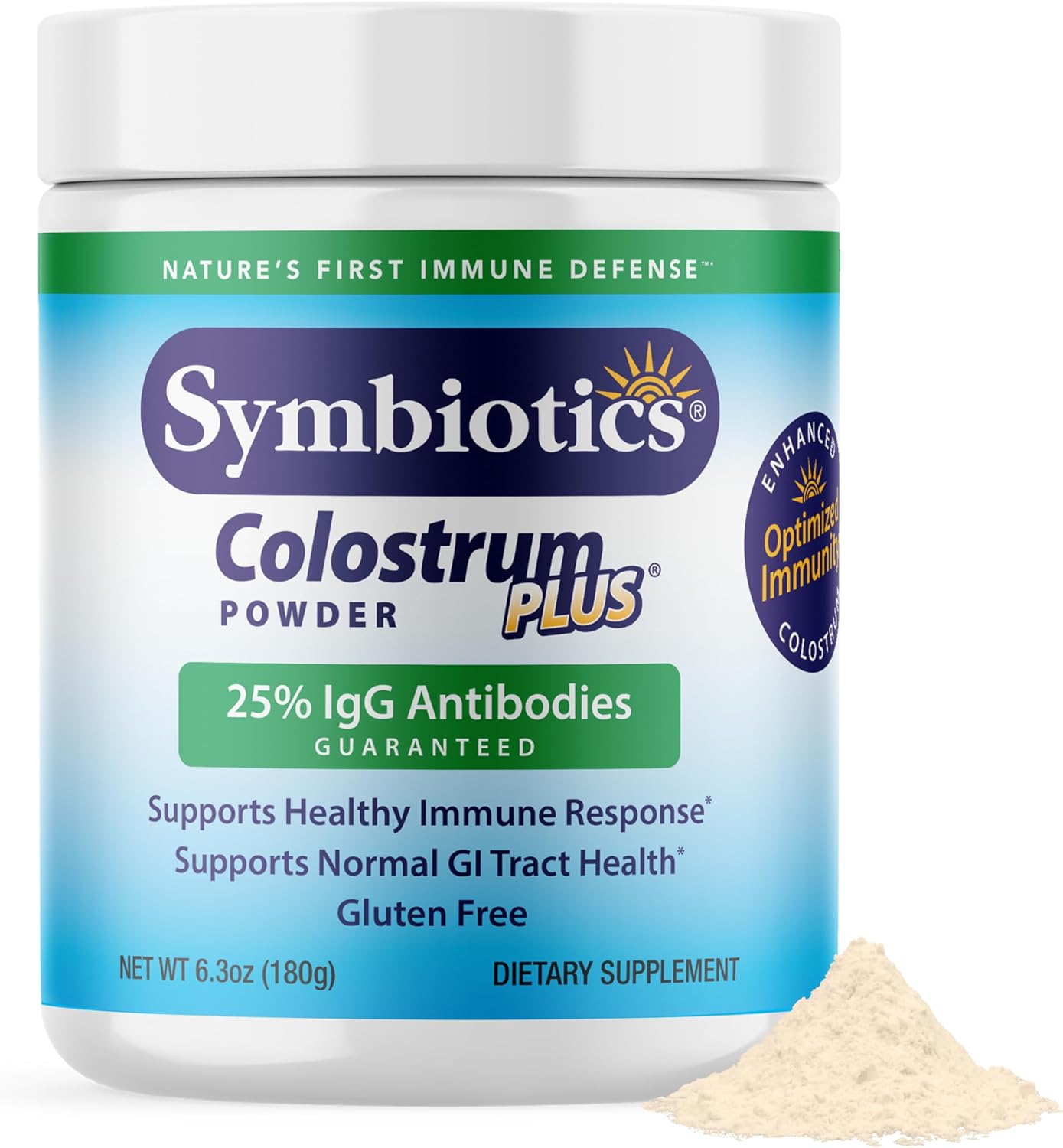 Symbiotics Colostrum Plus Powder - Immune & Muscle Recovery Support with 25% IgG Immunoglobulins, Unflavoured, Gluten Free (6.3 oz) - görsel 1