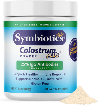 Symbiotics Colostrum Plus Powder - Immune & Muscle Recovery Support with 25% IgG Immunoglobulins, Unflavoured, Gluten Free (6.3 oz)