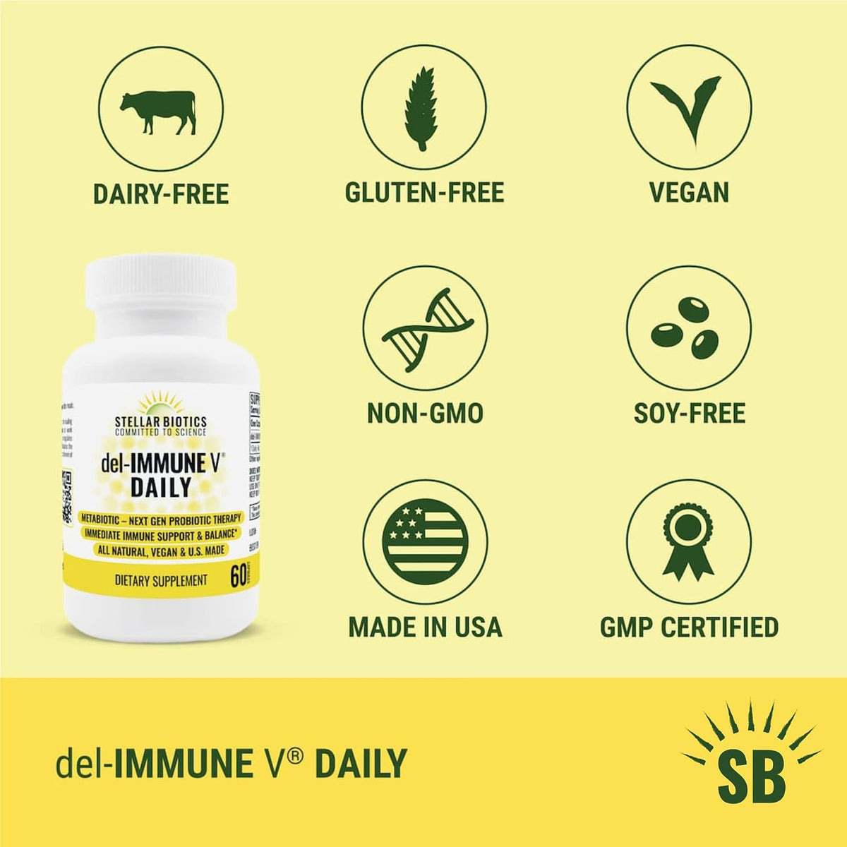 Del-Immune V Daily by Stellar Biotics - All-Natural Metabiotic Immune Support & Gut Health - 60 Capsules - görsel 2