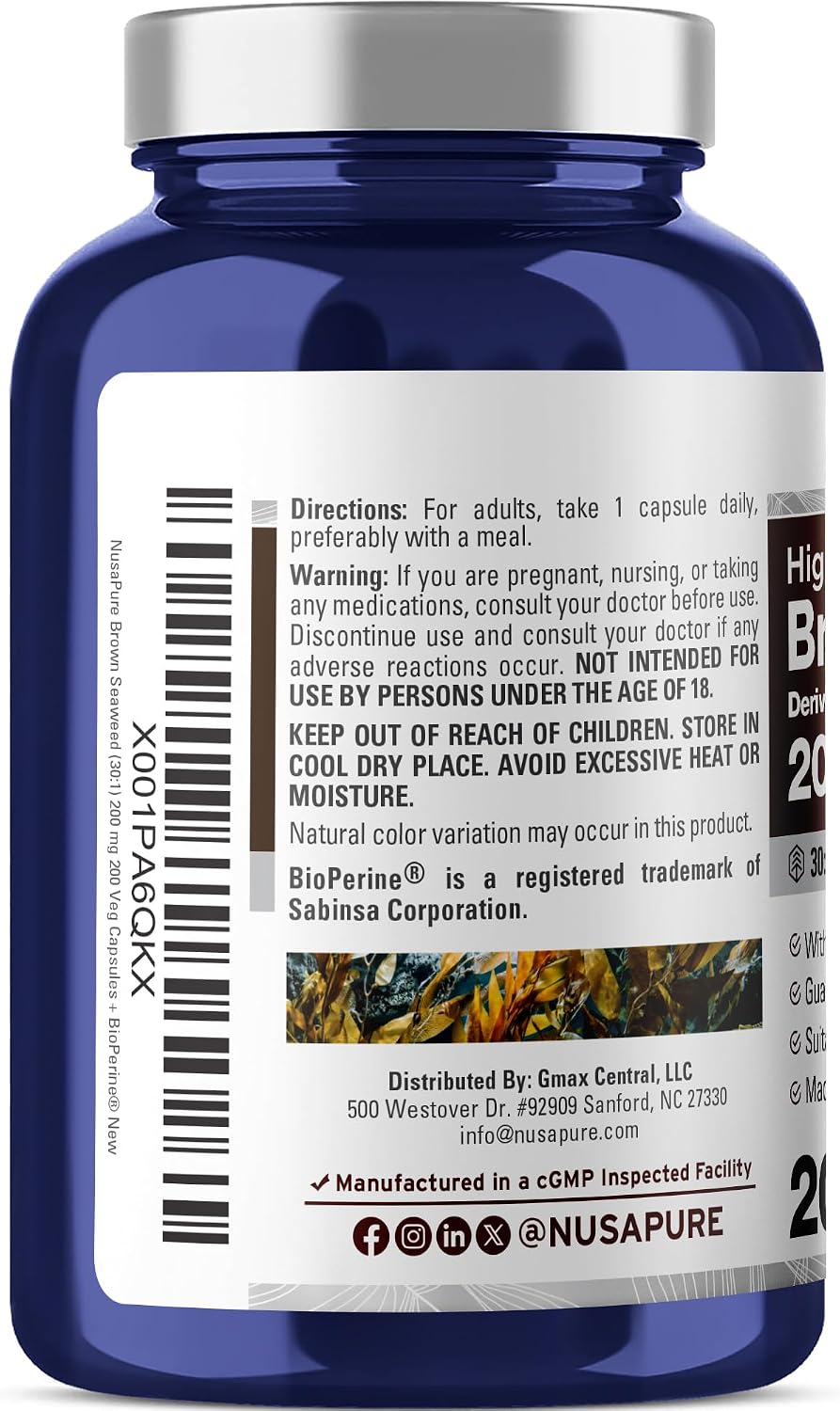 NusaPure Brown Seaweed Capsules, 200 mg, 200 Veg Capsules (Non-GMO, Vegan) - görsel 3