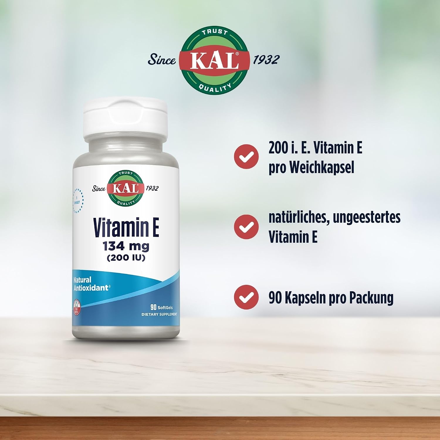 KAL E-200 D-Alpha Tocopherol 200 IU Softgels, 90 Count - görsel 3