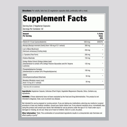 Lindberg Brain Support Supplement - 60 Capsules - with Phosphatidylserine, Lion's Mane, Vitamin B12 - Vegetarian, Non-GMO, Gluten-free