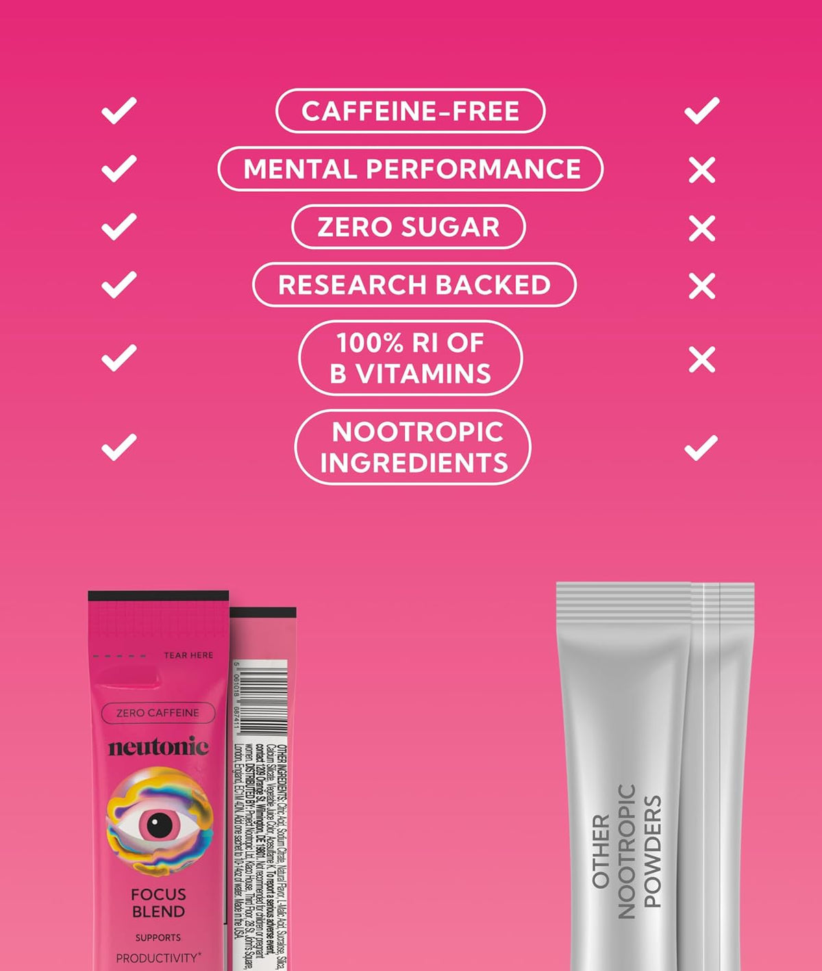 Neutonic Nootropic Focus Blend Powder – Wild Berry Flavour, 16 Sticks, Caffeine-Free, No Added Sugar - görsel 3