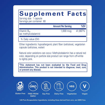 Pure Encapsulations Methylcobalamin 1,000 mcg – Vitamin B12 Supplement for Nervous System & Energy Support
