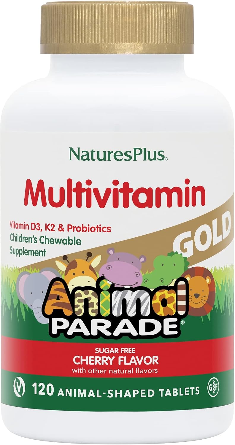 NaturesPlus Animal Parade Gold Children's Chewable Multivitamin - Natural Cherry Flavour - 120 Animal Shaped Tablets - görsel 1