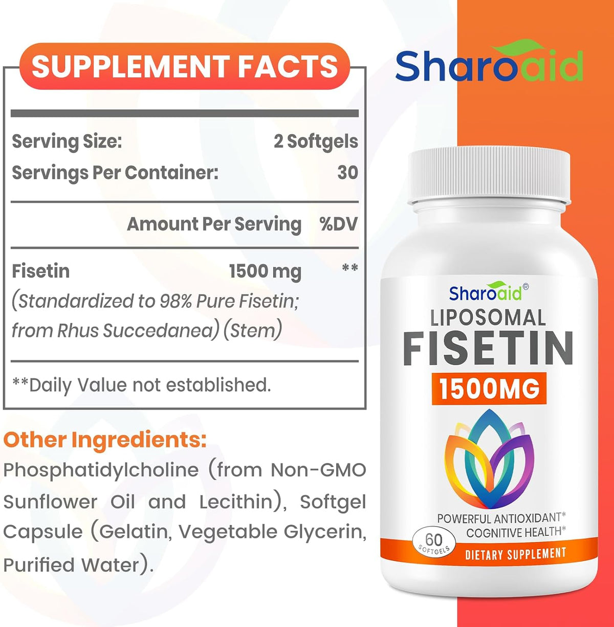 1500mg Fisetin Supplements - Powerful Absorption with Liposomal Delivery, 98% Pure Fisetin, Polyphenol Antioxidant for Healthy Ageing, Non-GM - 2 Bottles, 120 Softgels for Adults - görsel 7